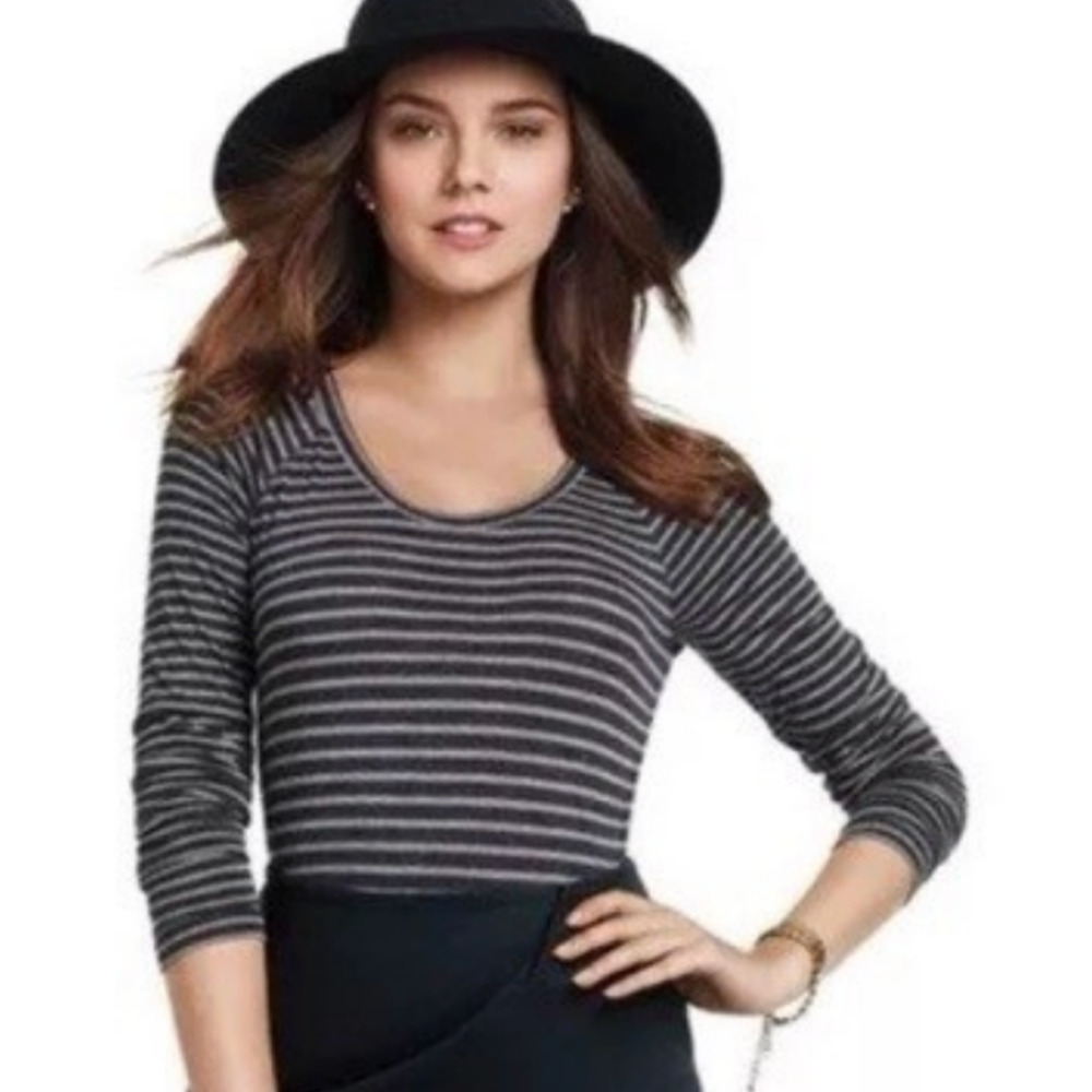Cabi Size XL Striped Blair Long Sleeve Scoop Neck Tunic Tee Top Gray 3053